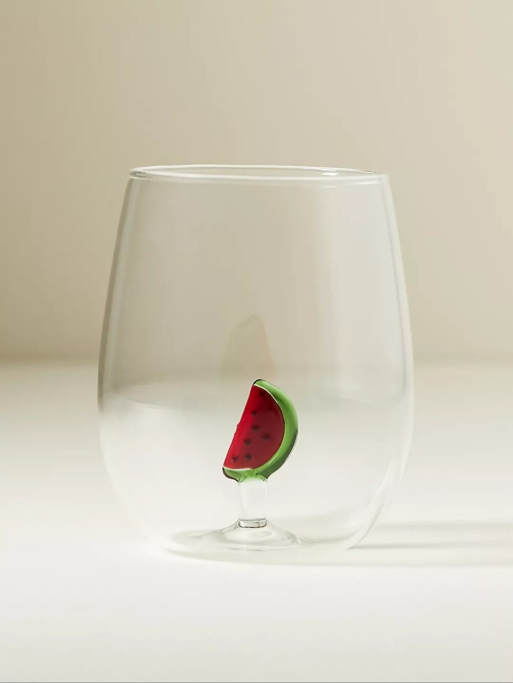 Anthropologie Cheerie Icon Stemless Wine Glass Watermelon